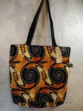 Handcrafted Spiral Print  Shoulder Tote Bag in Yellow and Black